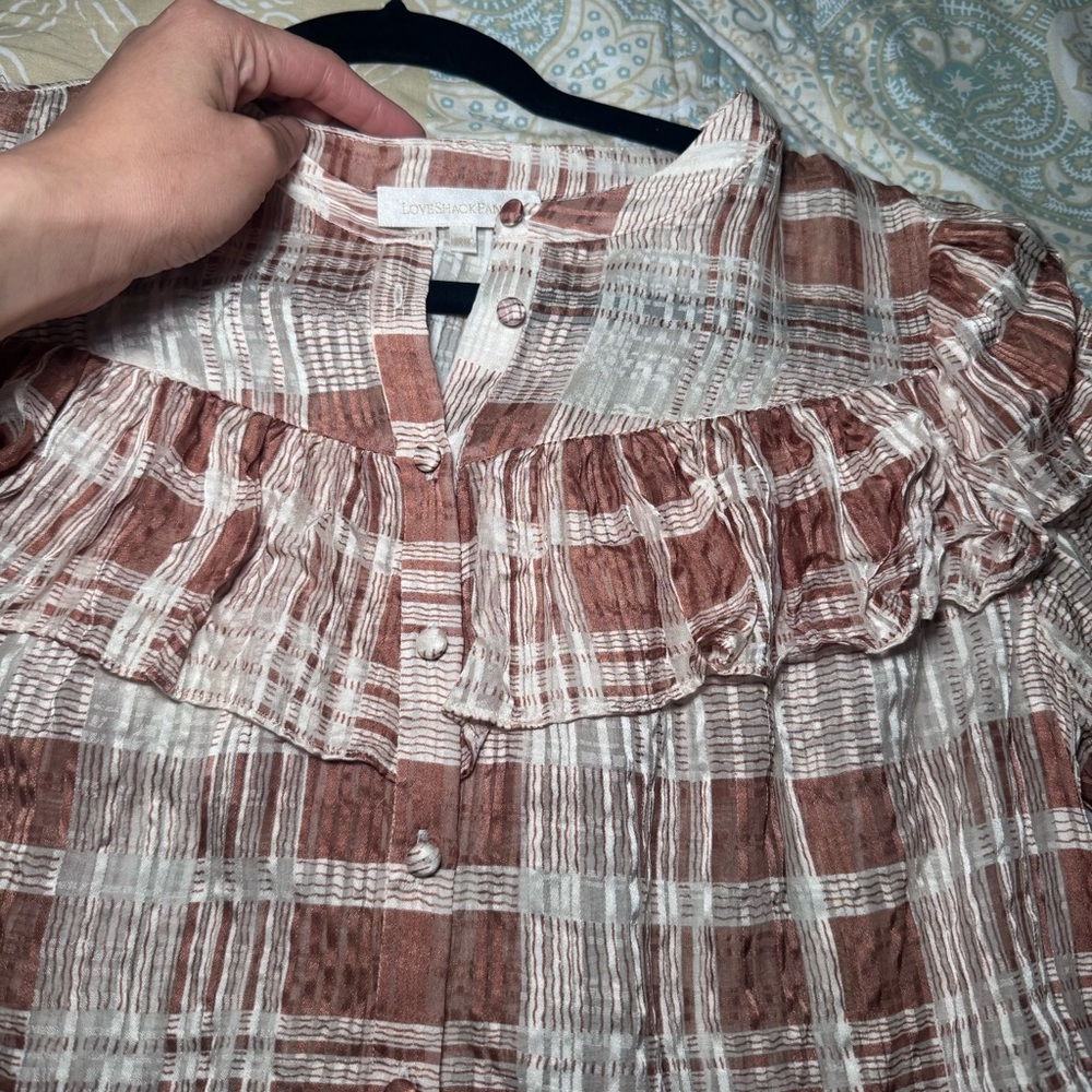LoveShackFancy Plaid Ruffle Button-Up Blouse - Picture 2 of 6
